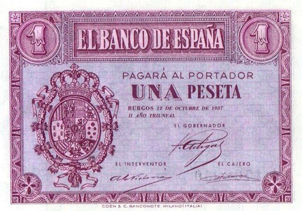 Spanish 1 peseta from 1937.