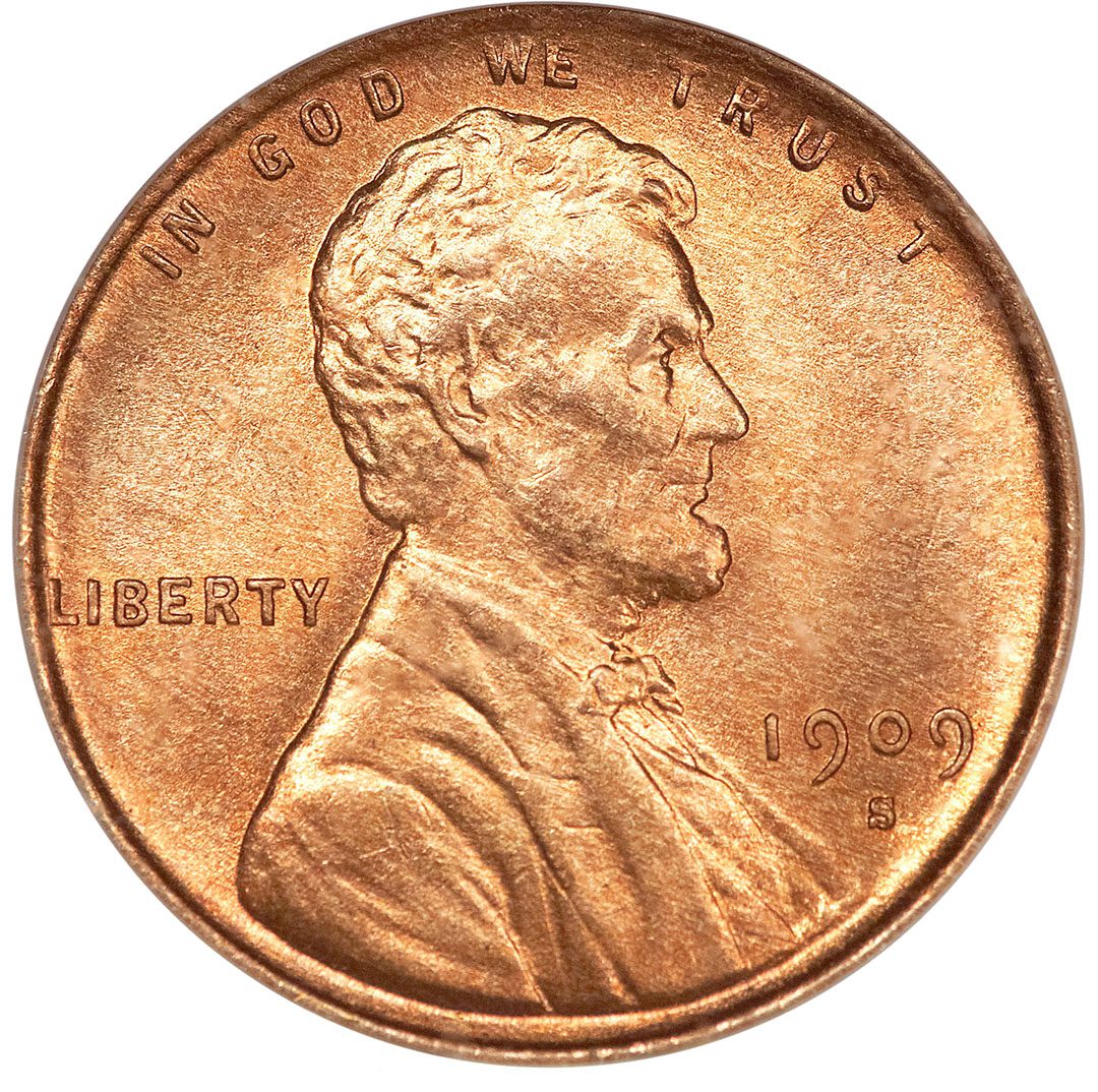 A 1909-S Wheat Ears Reverse Lincoln cent.