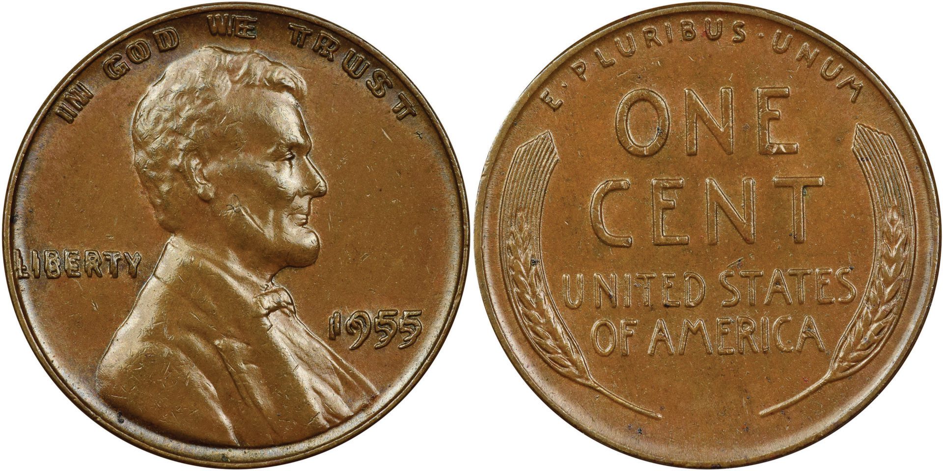 Genuine 1955 Lincoln cent with doubled-die obverse