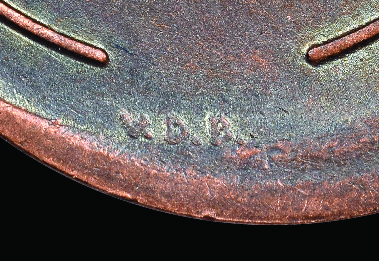 Close-up of Victor David Brenner's initials