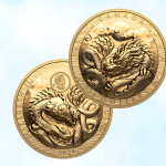 The gold Canadian EHR Year of the Dragon coin against a light blue background.