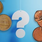An off-center strike error coin and a 1968-D misaligned die coin next to a question mark.
