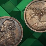 John Reich's Washington medal against a dark green background