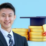 2025 PNG scholarship recipient Timothy Chen with coins and a graduation cap and diploma in the background.