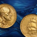 The Roosevelt 1945 inauguration medal against a dark blue background