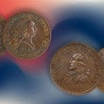 The Getz pattern cent and the Silver Center cent against a red and blue background