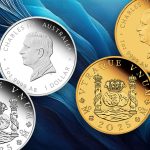 The silver and the gold Australian Proclamation commemorative coins on a dark blue background