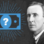 A photo of J.R.R. Tolkien beside a blue image of a bank note.