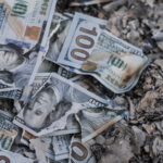 A pile of burned and torn $100 notes