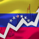 An upwards arrow against the Venezuela flag
