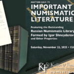 The Kolbe & Fanning 175th sale logo, a document, and a row of green books