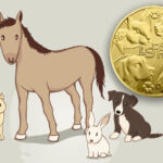 A cat, horse, bunny, and dog beside the gold SPA coin