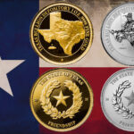 The Texas bullion gold and silver coins and the Texas state flag